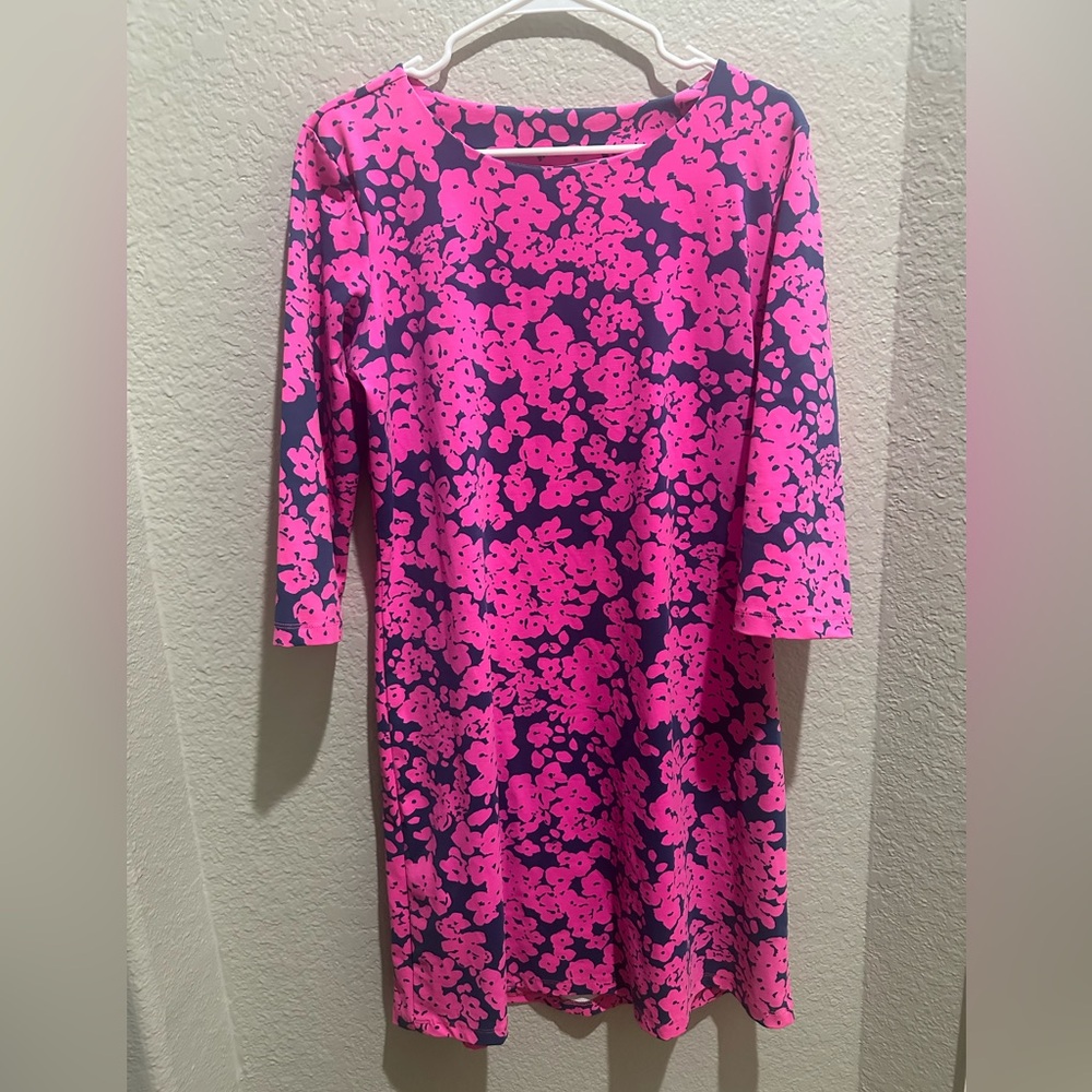 MAHI GOLD Pink & Navy Floral 3/4 Sleeve Bimini Dress Size XL